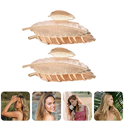Minkissy 2 peças de penas de metal em forma de folha grampo de cabelo, presilha de cabelo, pente de