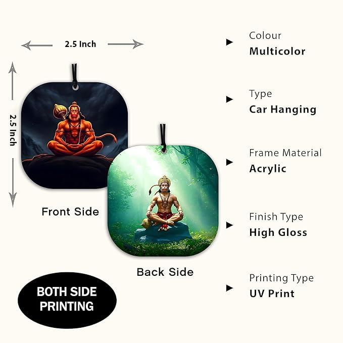 Image of Lord Hanuman Ji Car Hanging Ornament | Acrylic Rear View Mirror Accessory | Spiritual Good Luck Blessing Charm for Safe & Protected Travel | Religious Car Decor Gift for Devotees & Family