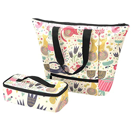 Sac fourre-tout boîte à déjeuner oiseaux chat floral sac à main isolant voyage