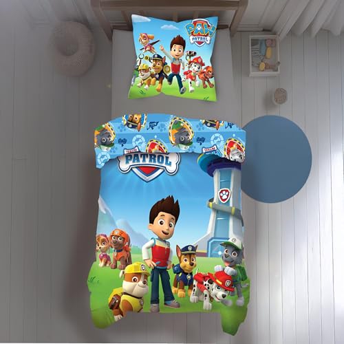 Biber/Flanell Wende Bettwäsche-Set Paw Patrol Motiv 135 x 200 cm 80 x 80 cm 100% Baumwolle mit Reißverschluss Helfer auf 4 Pfoten