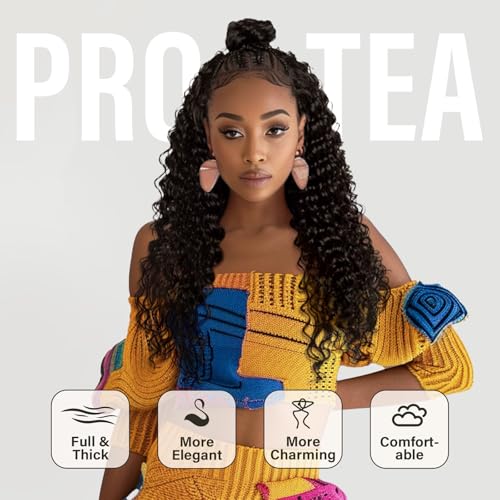 PROTEA Braided Wigs for Black Women, Full Lace Frontal Updo Bun Box Braids Wigs with Baby Hair, Lightweight Synthetic Fully Handmade Braided Wig, 24 Inch #1B Natural Black