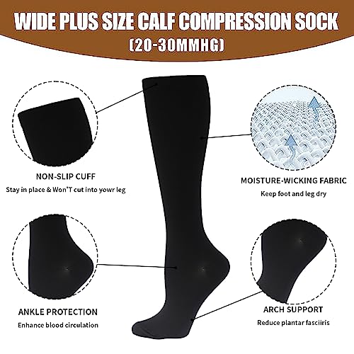 Valcatch 3 Pair Plus Size Compression Socks with Zipper Wide Calf Compression Stocking for Overweight Women Men 15 to 30 mmHg4