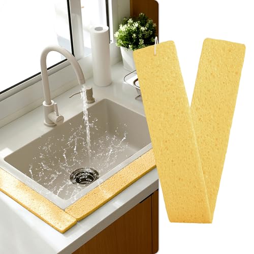 Image of Kitchen Sink Water Splash Guard, Kitchen Sponges Absorbent Faucet Mat, Heavy Duty Scrub Sponges, Suitable for Cleaning Kitchen and Bathroom Countertops, Super Absorbent (Yellow, 23.23 inchx2.76 inch)