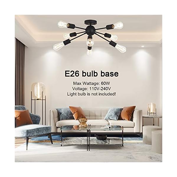 VINLUZ Chandelier Lighting Ceiling Light Sputnik Chandelier Pendant Lighting Industrial Lighting 8 Light Sputnik Ceiling Light Flush Mount Ceiling Light - Image 12