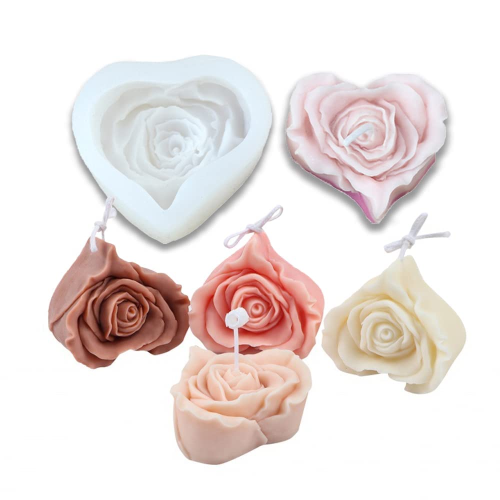 TERRIFI Candle Molds 3d Heart-shaped Rose Candle Silicone Molds for Making Candle Resin Pillar Aromatherapy Gypsum Candles Wax Soap Flower Specimen Clay Craft