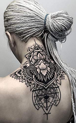Temporary Floral Tattoos Adults for Women Temporary Neck Long Lasting Temp Realistic Fake Unique Tattoo Mandala Body flowers Sticker Women Real Looking Fake Tatoos (geometry) - Image 3
