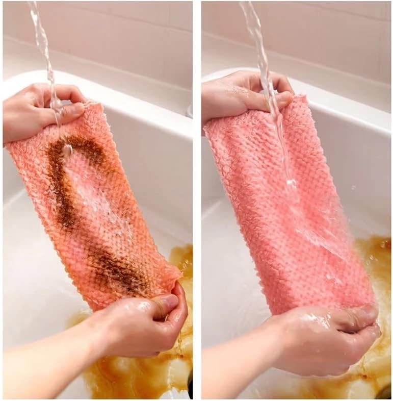 Kitchen Towel Dishcloth Household Rags Gadget Microfiber Non-Stick Oil Table Cleaning Wipe Cloth Scouring Pad image 5