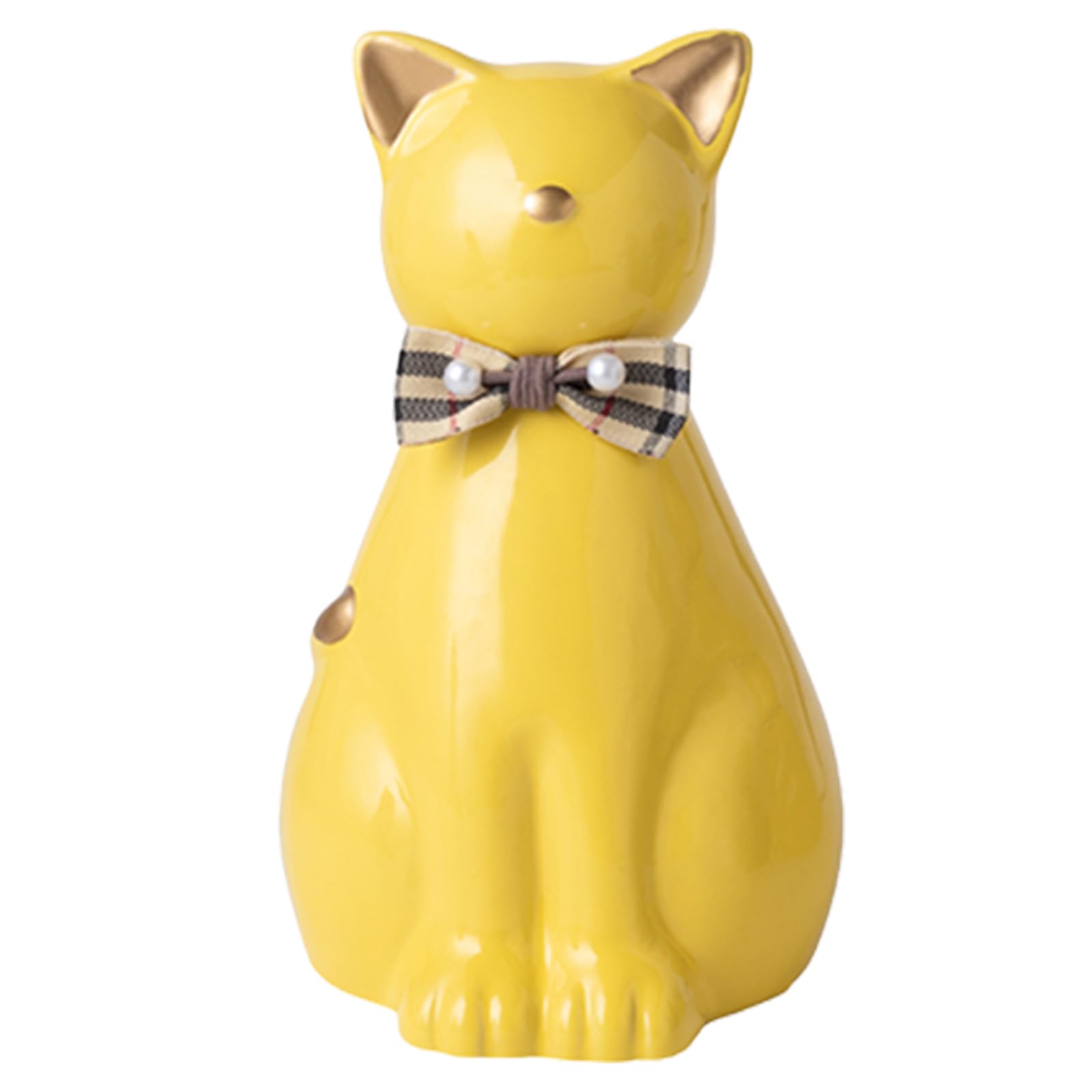 Duuclume Handcrafted Ceramic Cat Urn for Ashes,Cat Statue Funeral Memorial Gift,Pet Urn for Indoor & Outdoor Use (Gold Yellow, One Size)