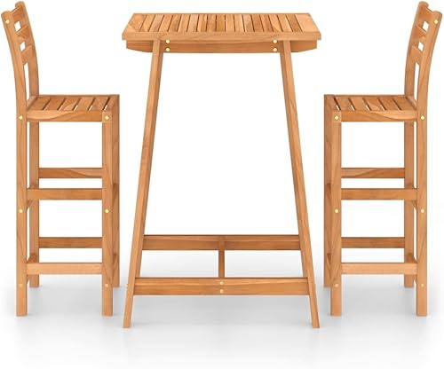 Miniatura 3 de DGZLIIO Juegos de bar de jardín juego de mesa y sillas de bar para exteriores muebles de exterior juego de 3 piezas de madera de acacia maciza