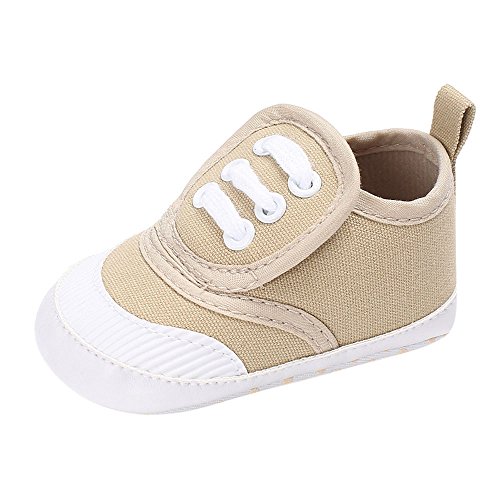 Beppter Baby Boys Girls High Top Sneaker Soft Sole Newborn Infant First Walkers Canvas Denim Non Slip Bottom Motion Shoes(Khaki, 12-18Month)