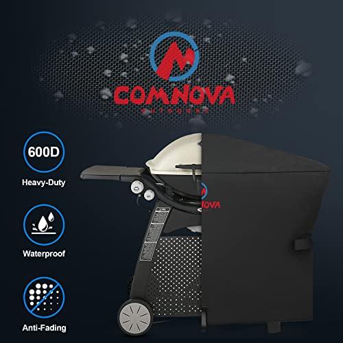 Image of Comnova Grill Cover for Weber Q Grill on Cart - 7112 BBQ Cover for Weber Q3000 /Q300 /Q2000 /Q200 with Portable Stand, 600D Heavy Duty & Waterproof BBQ Cover for Weber Q3200, 3000, 320, 300 and More