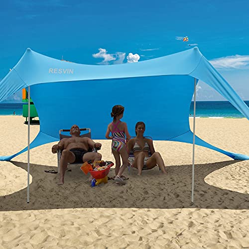 RESVIN Pop Up Beach Ten, UPF50+ Portable Beach Sunshade, Lightweight Sun Shade Tent with Sand Shovel, Ground Pegs,and Aluminum Poles,10ft x 10ft