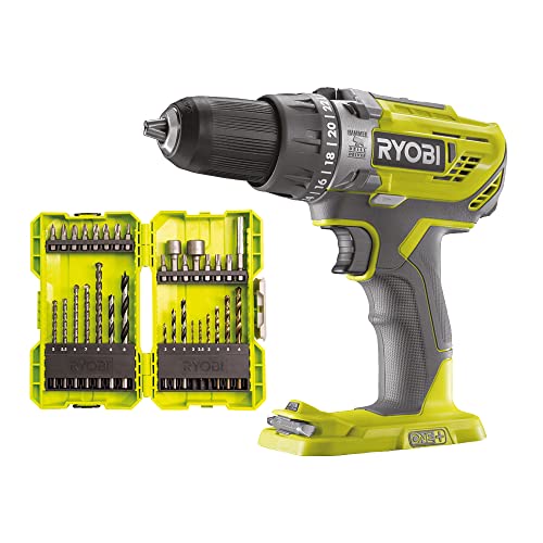 Lot de RYOBI - Perceuse-Visseuse à Percussion 18V ONE+ - 50NM, 500-1800 tr/min - Mandrin 13mm, sans Batterie ni Chargeur - R18PD3-0 + Coffret Empilable 32...