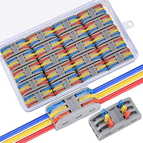 Lever Nut Wire Connectors, 20 Pcs Conductor Compact Wire Connectors, 6 Hole Multicolor Lever Quick Cable Clamp Terminal Block Spring Electrical Wire Cable Connectors Cover