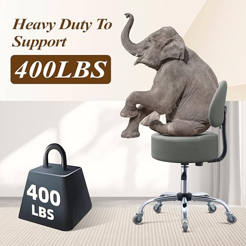 Image of Ergonomic Drafting Stool with Backrest Heavy Duty Hydraulic for Shop | Adjustable Height Rolling Stool Chair for Standing Desk, Salon, Tattoo, Kitchen, Home Office