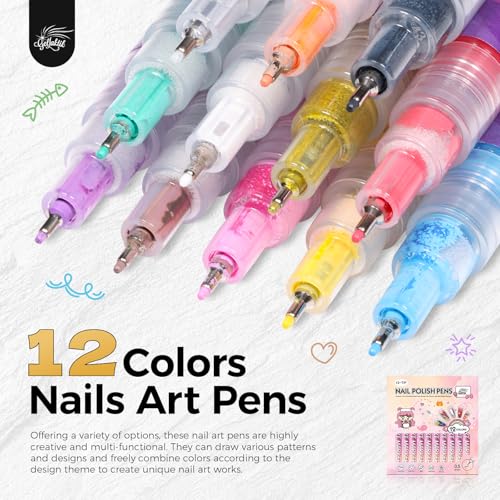 Image of 0.5mm Nail Art Pens 12 Colors, Quick Dry MarkerPens for DIY Nail | Precision Fine Tip, Non-Toxic, Nail Polish Pens for Painting /Dot /Liner, Beginner & Travel Friendly, Great Gift, Home Salon
