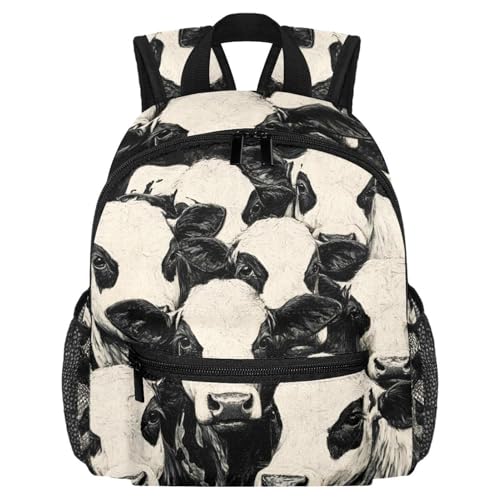 VAPOKF Lätt skolryggsäck småbarn ryggsäck liten resa axelväska för pojkar flickor barn, svartvita kor