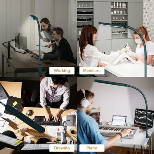 Image of SKYLEO LED Desk Lamp - Desk Light for Home Office - Flexible Gooseneck - 5 Color Modes X 11 Brightness Levels - 1300LM - Timmer & Memory Function - 12W Clip on Light - Green
