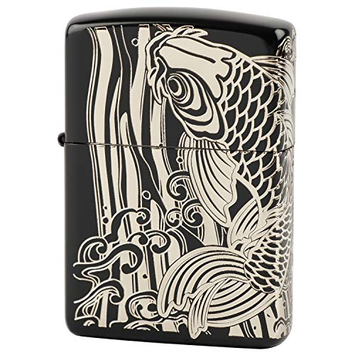 ZIPPO(ジッポー) ライター ブラック アーマー 昇鯉 2面連続加工 シルバー