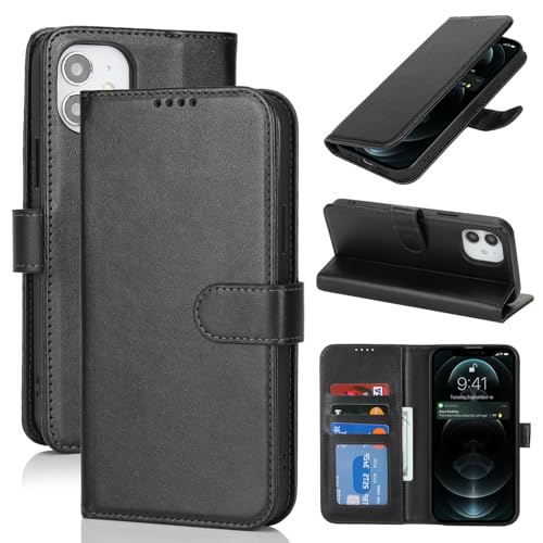 Image of for iPhone 12 Case Wallet with Card Holder,for iPhone 12 Pro Wallet Case for Women Men,PU Leather Shockproof Magnetic Buckle Stand Flip Phone Case-Black