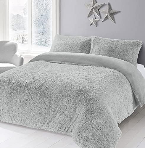 LIZZIE JACOBS Cuddles Fluffy Fur Fleece Luxurious Duvet Cover Sets Super Soft Warm Cosy Snuggle Long Pile Fleece Quilt Cover Sets Reversible Bedding Sets (Single, Cream)