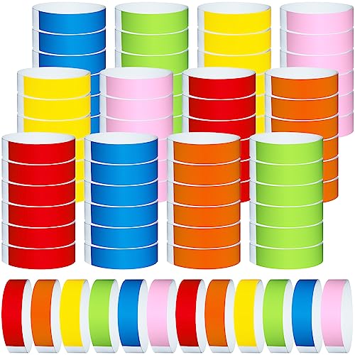 1200 Pcs Plastic Paper Wristbands for Events Neon Color Wrist Bands Concert Identification Wristbands Paper Bracelets Wristbands Party Hand Bands (Red, Orange, Yellow, Fluorescent Green, Blue, Pink)