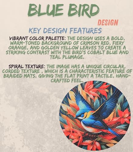 Image of LaVichitra Cotton Table Placemat | Dining Table Mat | Bed Side Table Mat | Cotton Round Shape Placemats | Washable PlaceMat for Shelves & Plant Pots - Pack of 2, Blue Bird