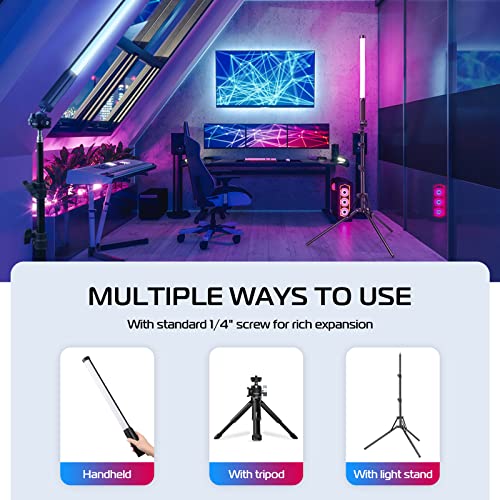 Image of ULANZI VL119 Handheld Light Wand, 360 RGB LED Video Light Stick for Photography, 3300mAh Rechargeable Tube Light for Video Shooting, 2500-9000K Dimmable Camera Light with LCD