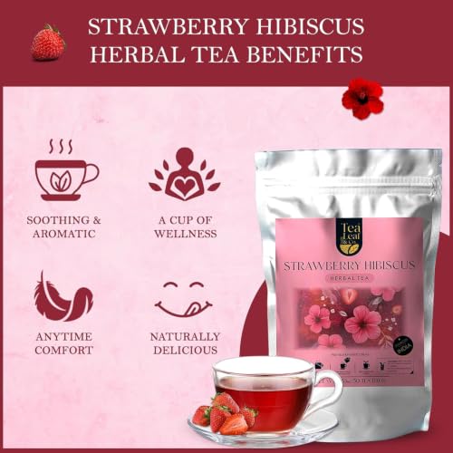 Image of Strawberry Hibiscus Herbal Tea 200gm, Natural Herbal Infusion, 100 Tea Bags | 100% Pure Ingredients, Tart, Floral & Refreshing Flavor, Aromatic, Easy Brewing, Ideal for Morning or Evening Relaxation