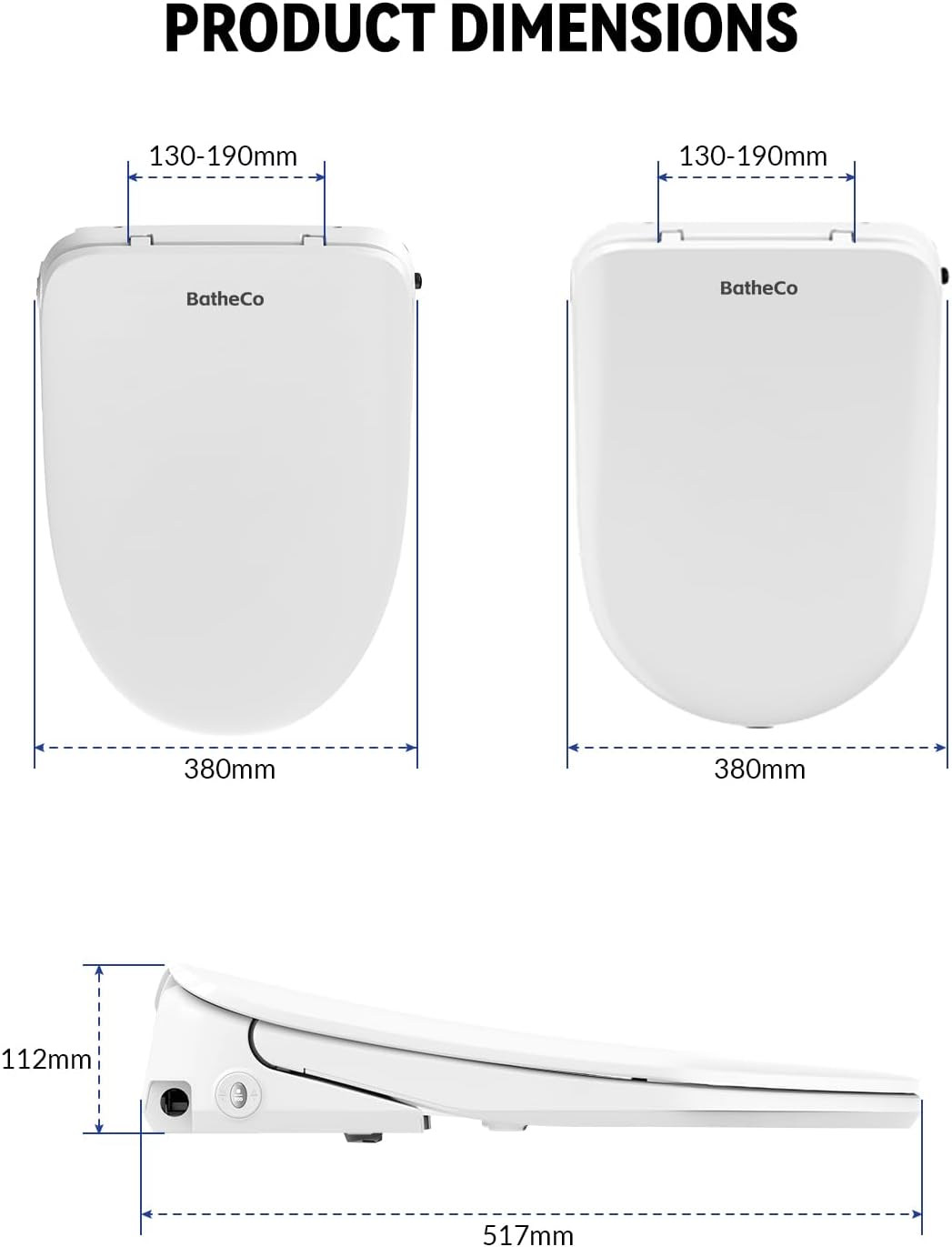 Electric Bidet Toilet Seat, Round Toilet Seat with 6-Level Warm,Dryer, Front and Rear Wash, Remote Control, Self-Cleaning Nozzle, Eco Mode