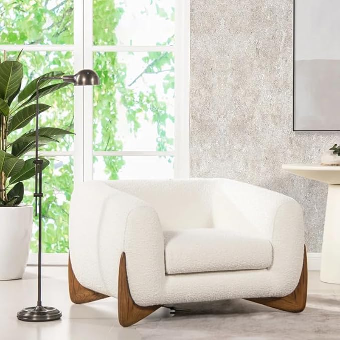 Image of Upholstered 3 Seater Sofa Three Seater Sofa with Wooden Legs for Living Room Hotels & Offices (One Seater Boucle White)