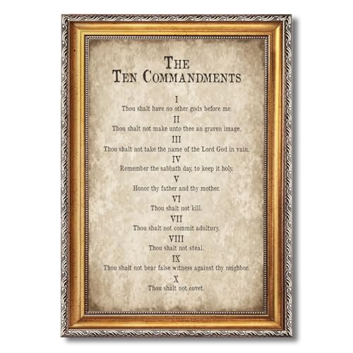RINMFEO Golden Frame Vintage Motivational 10 Commandments Poster Religious Wall