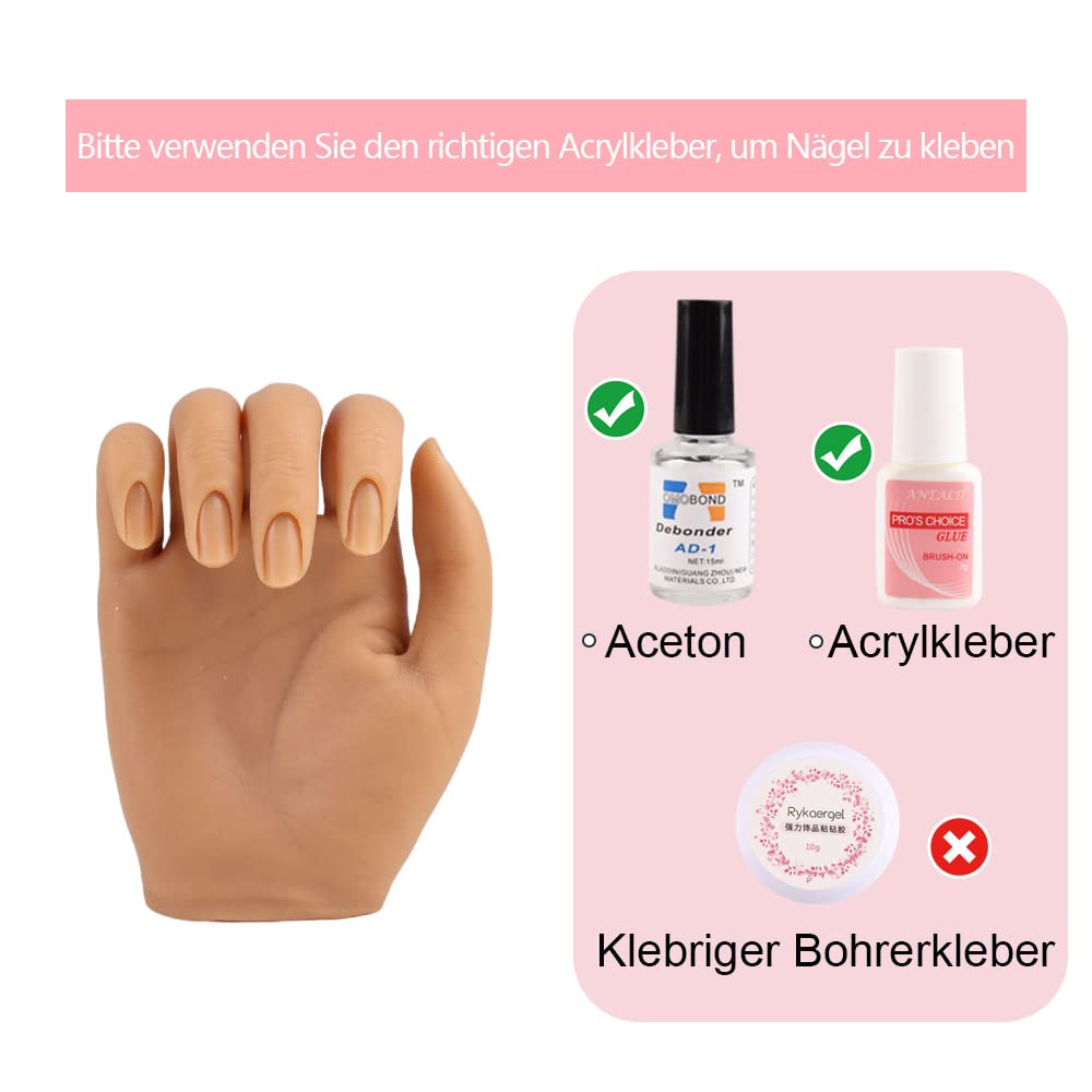 KnowU Übungshand Für Nageldesign Silikon, Übungshand Für Gelnägel Set, Fake Hand mit Stand, Nagel Praxis Training Hand Modell, rechts