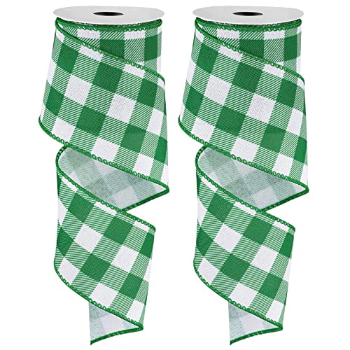 Whaline 2 Rolls Plaid Wired Edge Ribbons Buffalo...