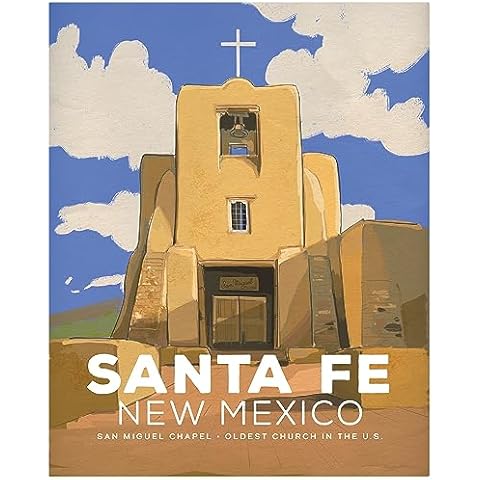 Santa Fe Vintage Travel Poster Featuring San Miguel Chapel - Travel Wall Decor for Wanderlust Adventurers & World Travelers | Stamp My Passport (Unframed, 8x104) Cover
