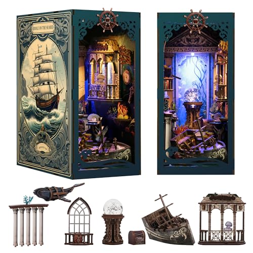 Book Nook, DIY Book Nook Kits for Adults, Ocean Adventure 3D Wooden Puzzle Bookend Bookshelf Insert...
