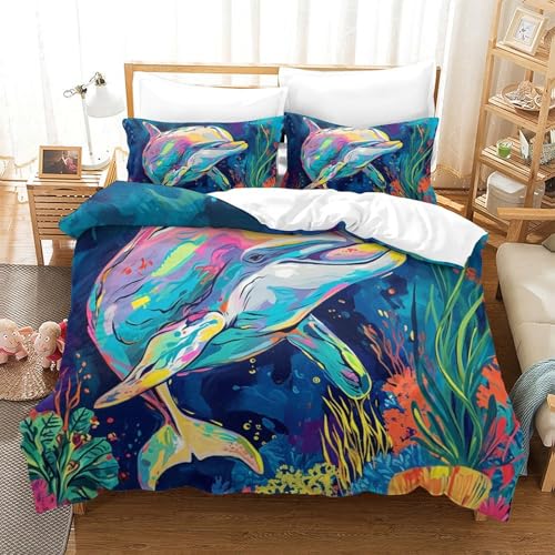 Housse de couette 260x220 dauphin en microfibre douce avec zip solide - 2