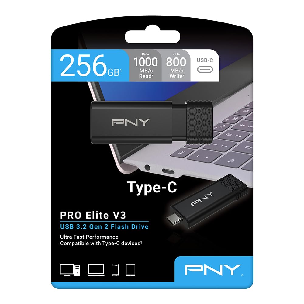 PNY Pro Elite V3 256Go Clé USB USB-C 1000/800MB/s