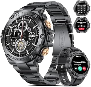 LIGE Smartwatch Herren mit Telefonfunktion,1.5" HD Runde Wasserdicht Fitness Tracker mit 123 Sportmodi,Pulsmesser, Schlafmonitor, SpO2, Edelstahl Smart Watch für Android iOS,Schwarz