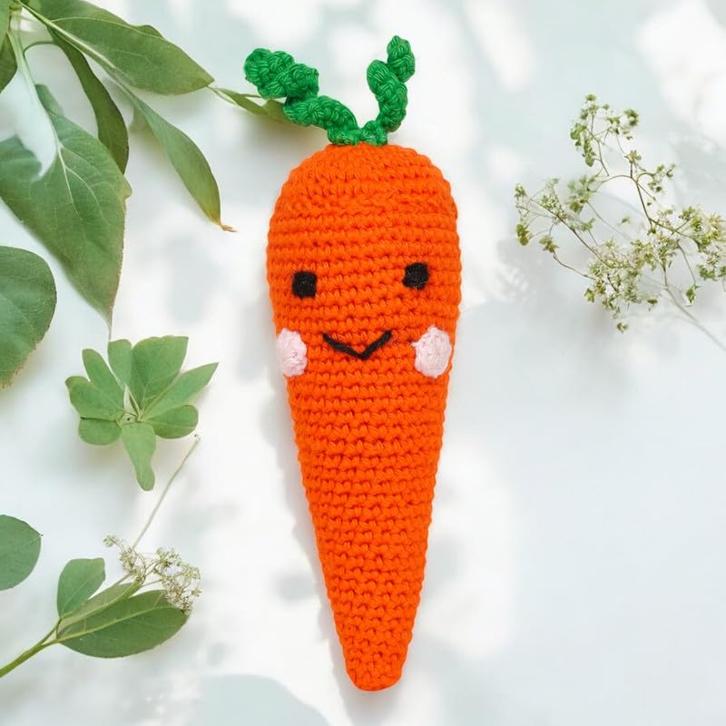 Image of LITTLE GINNIE Carrot Crochet Toy for Babies | Knitted Crochet Fruit Doll for Boys & Girls | Ideal for Birthday & Return Gift for 6+ Months