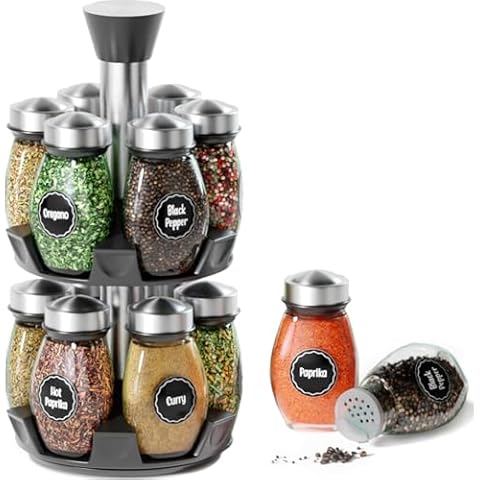 Doaizer Revolving Spice Rack Organizer with Jars Cover