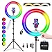 Yesker Ring Light with Tripod Stand and Phone Holder 18 Inch RGB Ringlight 25 RGB Modes Bi-Color Adjustable 2700â€“7000K LED Selfie Halo Light Kit for Live Stream Photography Zoom Makeup Youtobe Tiktok