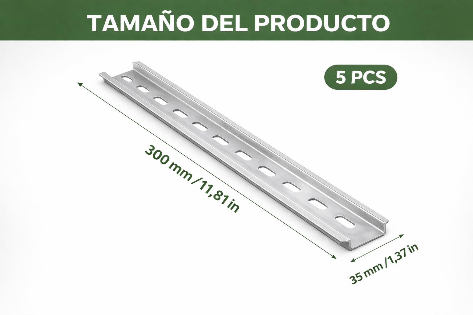 5 Piezas de Carril DIN Ranurado de Acero | Montaje Guía 35mm De Ancho, 7.5mm de Alto, Largo 300mm | Para La Instalación En Armarios Eléctricos de Distribución | Aparamenta Modular |