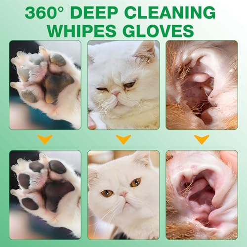 Image of Pet Glove Wipes UNSCENTED for Dogs and Cats No-Rinse, Deodorizing, Grooming Gloves for Paws, Face, Butt, and Legs, Portable Travel-Friendly, Family Stockpile, 10 PCS Hypoallergenic Wipes