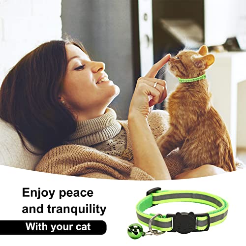 NeuWook Reflective Cat Collars with Bells, 2 PACK Safe Quick Release Cat Collar Adjustable 19-32cm for Cat Puppy (Green) - Image 3