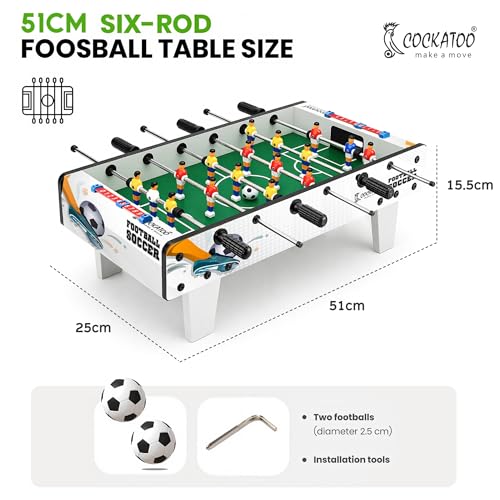 Image of Cockatoo Indoor Soccer Game for Boys & Girls, Foosball Big Table with 6 Rod Cap, 6 Handles and 18 Players, 2 Ball, 2 Scorer, 2 Goal Box, Wooden Size: 50 * 37 * 15.5cm -Blue & White