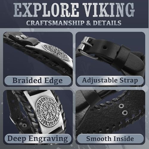 Pulsera Vikinga de Cuero para Hombre con Amuleto Vegvisir miniatura 6