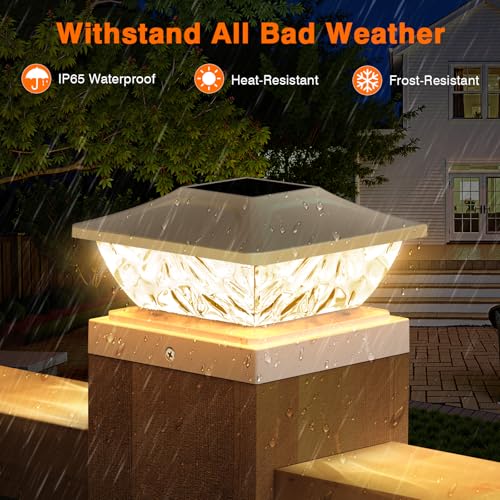 Solar Post Cap Lights Outdoor 6 Pack, 2 Mode Bright Fence Post Solar Lights Outdoor Waterproof, Deck Fence Post Cap Light Solar Powered for 4x4 4.5x4.5 5x5 Posts in Garden Decor - Image 3