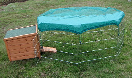 VivaPet Outdoor Octagon Konijn Puppy Cat Run Cage Pen met Zonwerende Net Cover, 8 Paneel, 139,7 cm, Met Waterdichte Nylon Base, 55" x 55" Run, + House