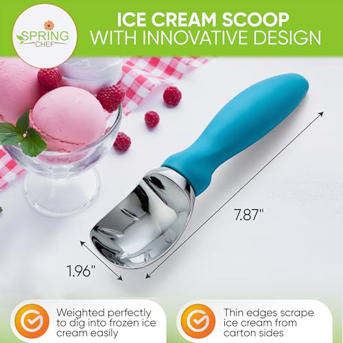 Image of Spring Chef Heavy Duty Metal Ice Cream Scoop with Soft Grip Handle, Teal